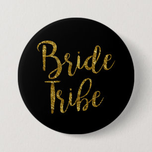 Black & Gold Script Bride Tribe Button