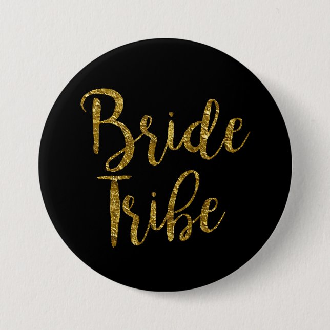 Black & Gold Script Bride Tribe Button (Front)