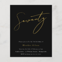 Black & Gold Script Budget 70th Birthday Invite