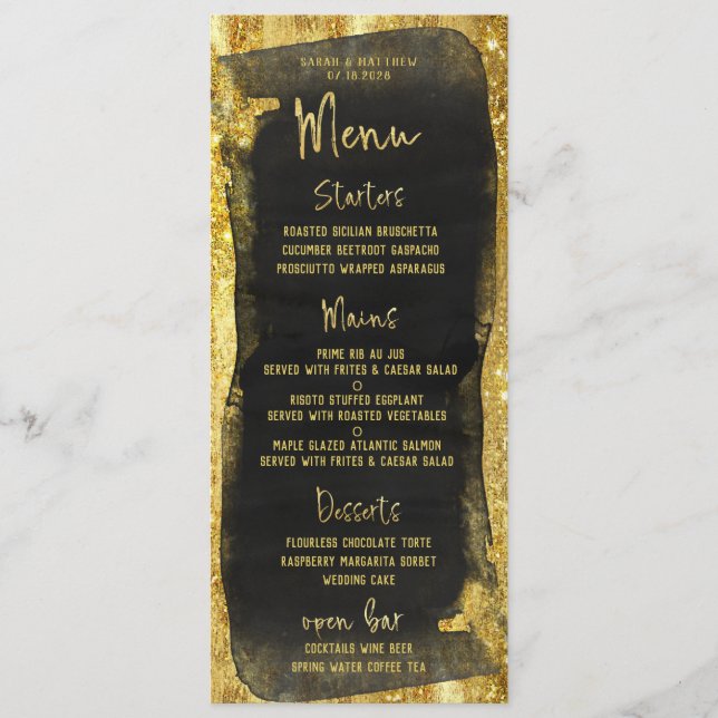 Black & Gold Script Calligraphy Glam Menu (Front)