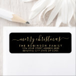 Black Gold Script Christmas Return Address Label<br><div class="desc">Modern Elegant Black and Gold Script Family  Name Christmas Return Address Labels. Featuring a pretty hand-written calligraphy swash-tail font script with saying "Merry Christmas". Great for Christmas holiday season,  easy to personalise them with your names and return address info.</div>