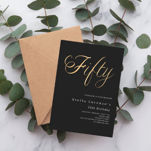 Black gold script elegant 50th birthday luxury invitation