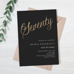 Black gold script elegant 70th birthday invitation