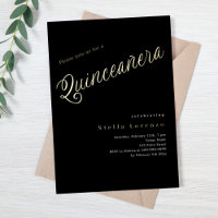 Black gold script elegant Quinceanera