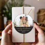 Black Gold Script Family Photo Merry Christmas Classic Round Sticker<br><div class="desc">Elegant Minimalist Modern Black Gold Script "Merry Christmas" Calligraphy Family Photo Holiday Large Sticker.  Great for Mailing Accessories Envelope Seals and Gift Stickers.</div>