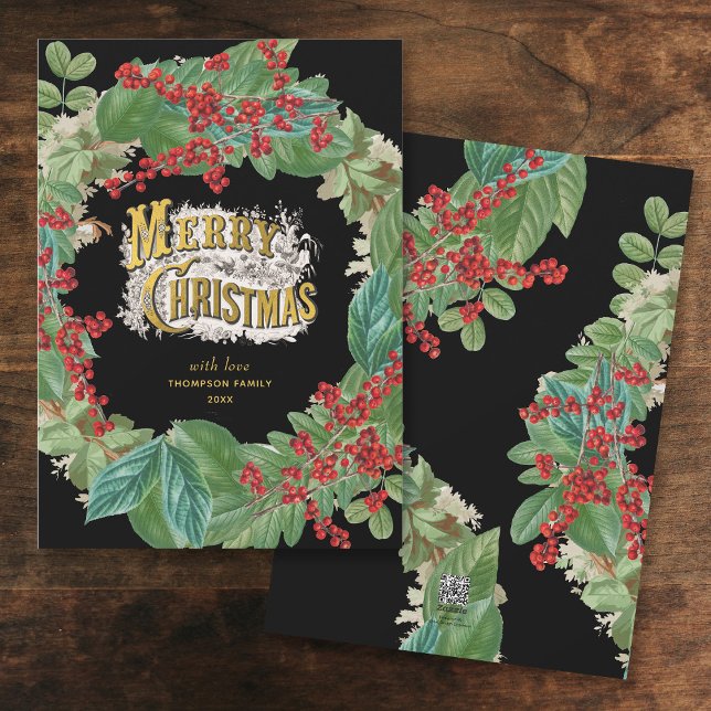 Black Gold Script Holiday Merry Christmas Card (Black Gold Script Holiday Merry Christmas Card)