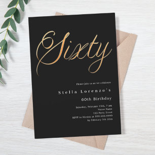Black gold script luxury 60th birthday invitation