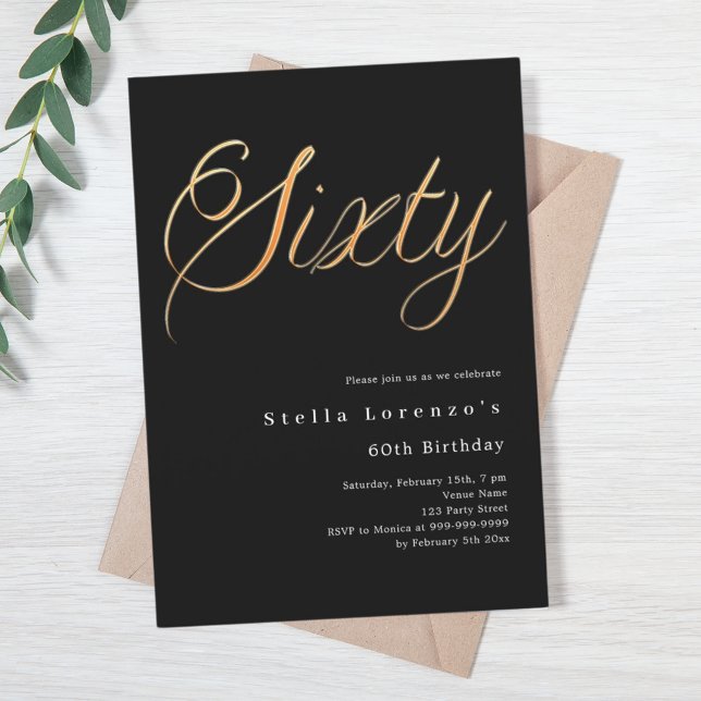 Black gold script luxury 60th birthday invitation (Creator Uploaded)