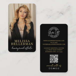 Black Gold Script Luxury Real Estate Photo Business Card