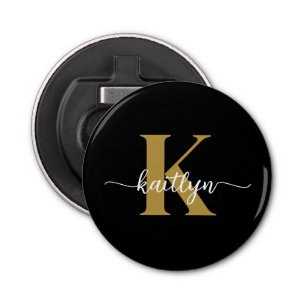 Black Gold Script Monogram Bottle Opener