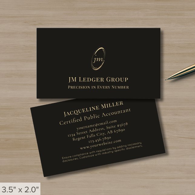 Black Gold Script Monogram Business Card (Creator Uploaded)