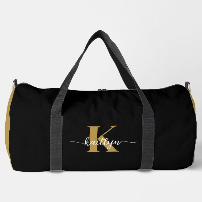 Black Gold Script Monogram Duffle Bag (Front)