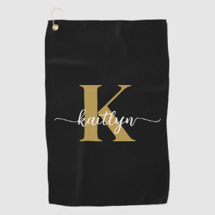 Black Gold Script Monogram Golf Towel