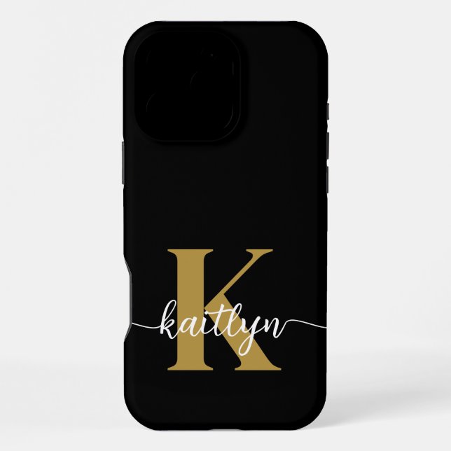 Black Gold Script Monogram iPhone Case (Back)