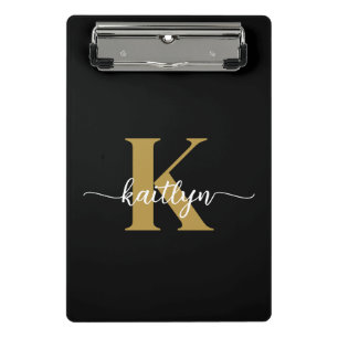 Black Gold Script Monogram Mini Clipboard