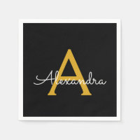 Black Gold Script Monogram Name Modern