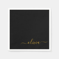 Black Gold Script Monogram Name Modern