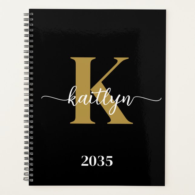 Black Gold Script Monogram Planner (Front)