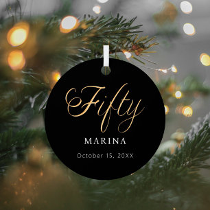 Black gold script name 50th birthday metal tree decoration