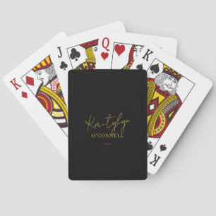 Black Gold Script Name Game Night Playing Cards