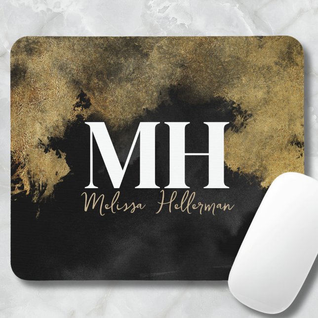 Black Gold Script Name Monogram Mouse Pad (Black Gold Script Name Monogram Mouse Pad)