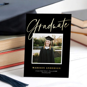 Black + Gold Script Photo Graduation Announcement