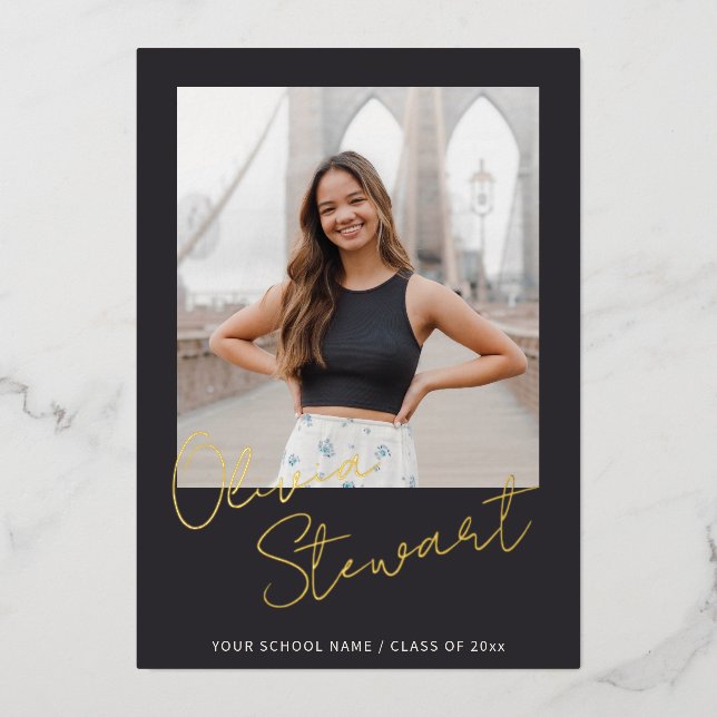 Black Gold Script Photo Senior Name Graduation (Front)