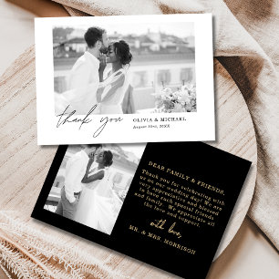 Black & Gold Script Photo Wedding Thank You Card