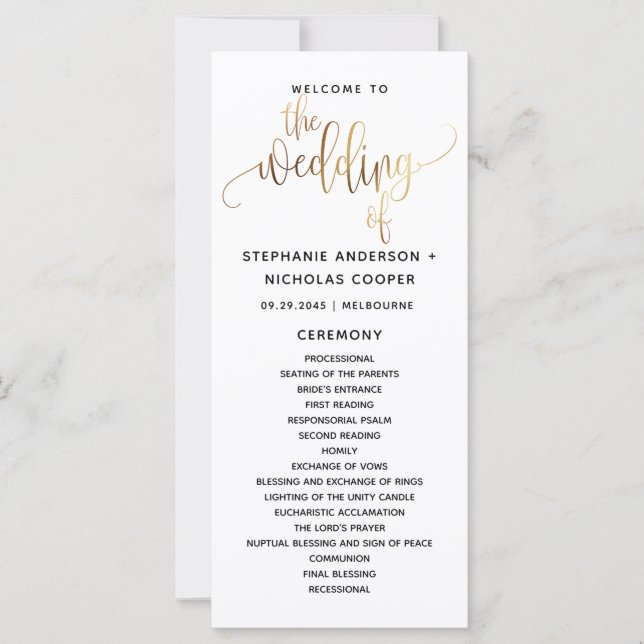 Black Gold Script Typography Wedding Program (Front)