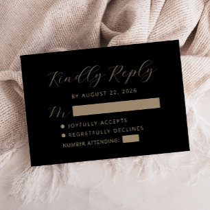 Black Gold Script Wedding RSVP Card