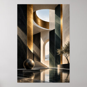 Black Gold Sculptural Atrium Architectural Wall Ar Poster
