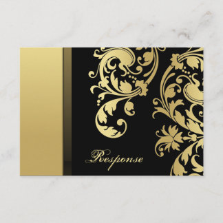 Black Gold Shimmer Floral Wedding Response RSVP