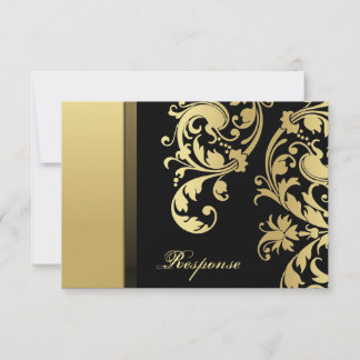 Black Gold Shimmer Floral Wedding Response RSVP