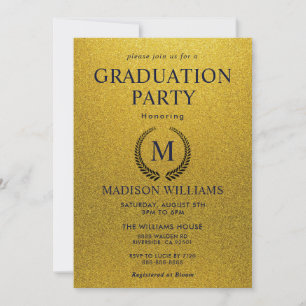 Black & Gold Shining Glitter Graduation Party Invitation