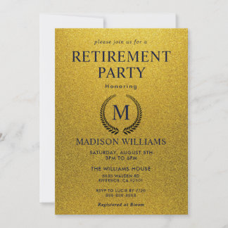 Black & Gold Shining Glitter Retirement Party Invitation