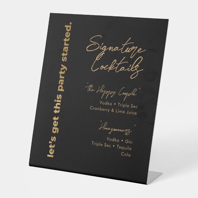 Black Gold Signature Cocktail Menu Pedestal Sign (Front)