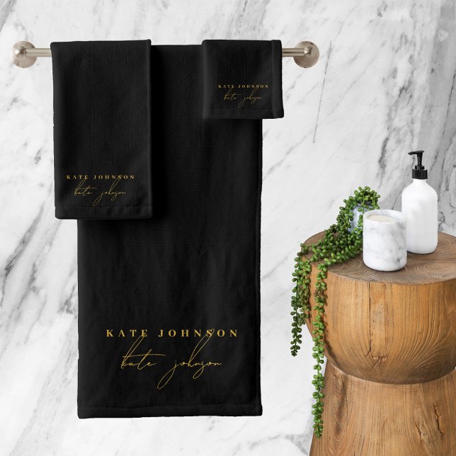 Black Gold Signature Script Monogram Bath Towel Set (Black Gold Signature Script Monogram Bath Towel Set)