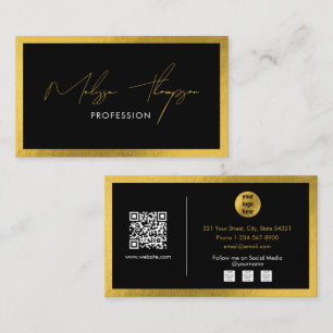Black Gold Signature Script Professional QR Code  Business Card