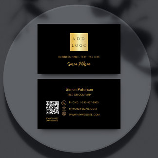 Black gold signature script QR code logo Business Card