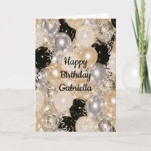 Black Gold Silver Balloons Birthday Card
