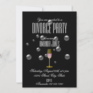 Black Gold Silver Bubbly Divorce Party Invitation