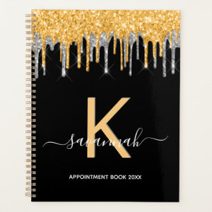 Black gold silver glitter drips planner
