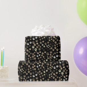 Black Gold Silver Paw Prints Wrapping Paper