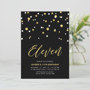 Black & Gold Simple 11th Teen Birthday Party Invit Invitation