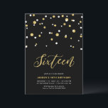 Black & Gold Simple 16th Teen Birthday Party Invit Invitation<br><div class="desc">Celebrate your special day with this simple minimal 16th birthday party invitation. This design features a stylish lettering script "Sixteen" with hexagon-shaped confetti with a black & gold colour combo. More designs available at my shop BaraBomDesign.</div>