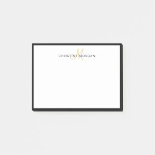 Black gold simple chic minimalist monogram name post-it notes