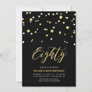 Black & Gold Simple Eighty 80th Birthday Party Inv Invitation