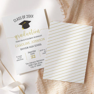 Black Gold Simple Modern Graduation Invitation