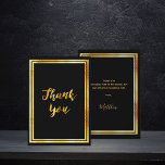 Black gold simple thank you card<br><div class="desc">A classic black background,  decorated with faux gold frames.  Large hand lettered script and the text: Thank You.  Personalise and add your thank you note and name.</div>