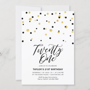 Black & Gold Simple Twenty One 21st Birthday Party Invitation